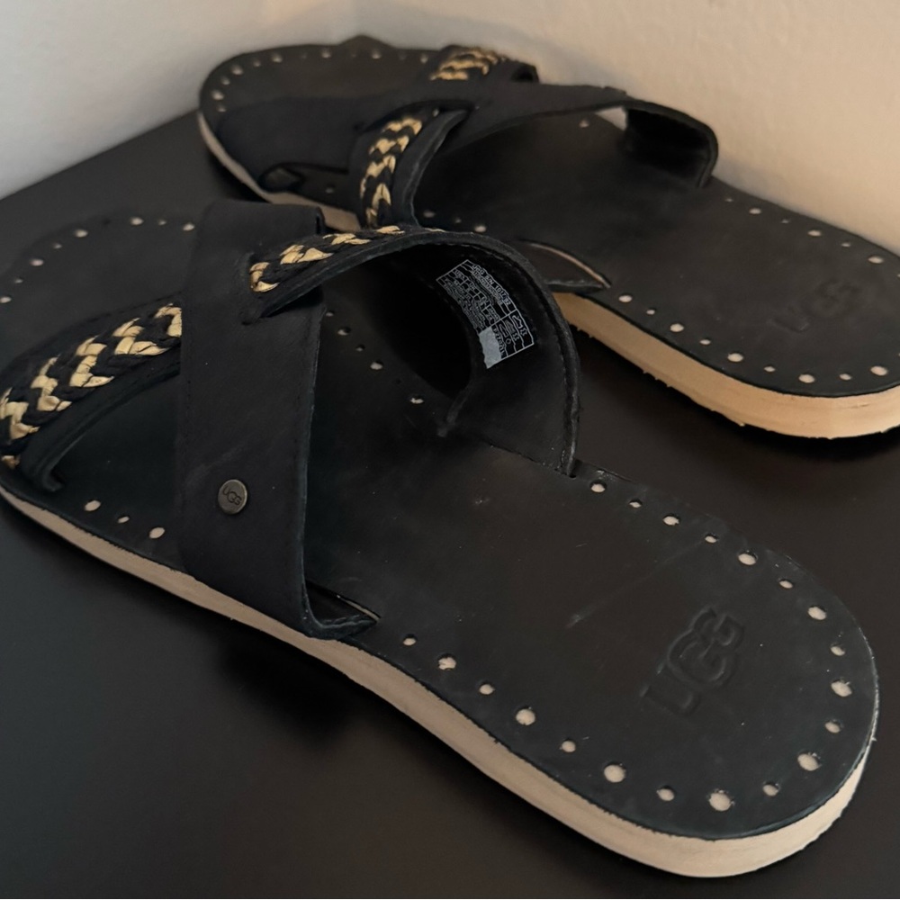 UGG Black and gold Sandals with Braided Strap